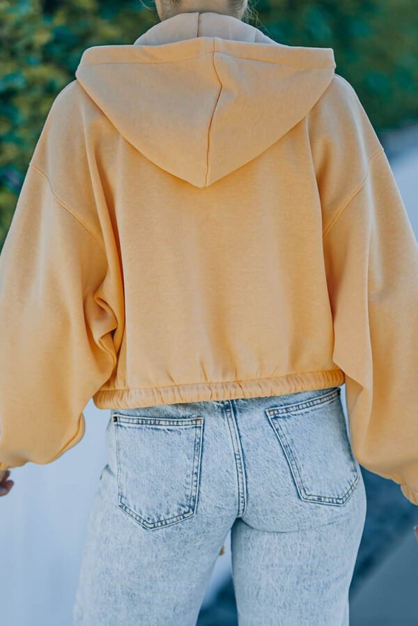 Yellow Zip Closure Drawstring Cinched Cropped Hoodie