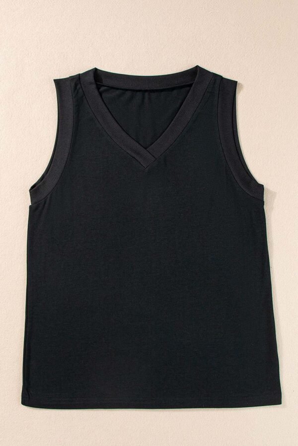 Black Ribbed V Neck Tank