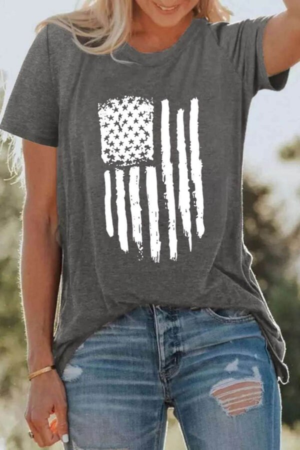 Gray America Flag Print Short Sleeve Crewneck T-shirt