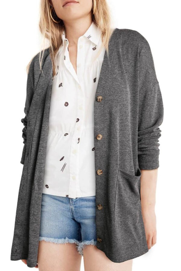 Gray Heather Knit Pocketed Button Front Cardigan