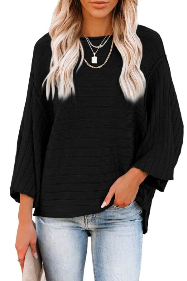 Black Exposed Seam Ribbed Knit Dolman Top