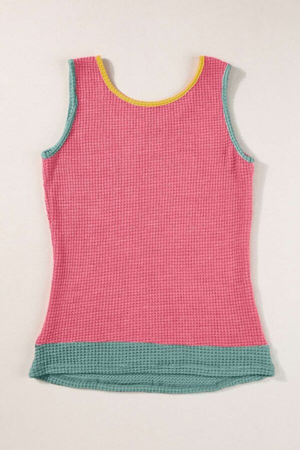 Strawberry Pink Color Block Patched Pocket Breathable Knit Tank Top