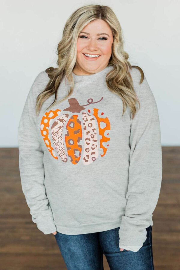 Halloween Pumpkin Leopard Print Plus Size Sweatshirt