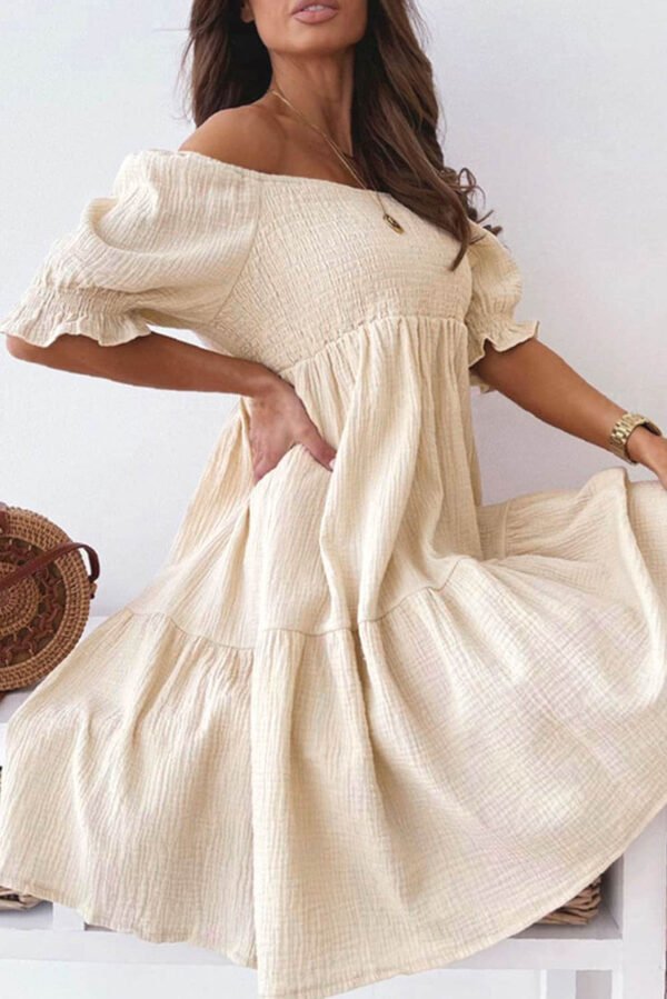 Apricot Crinkle Texture Off the Shoulder Princess Dress