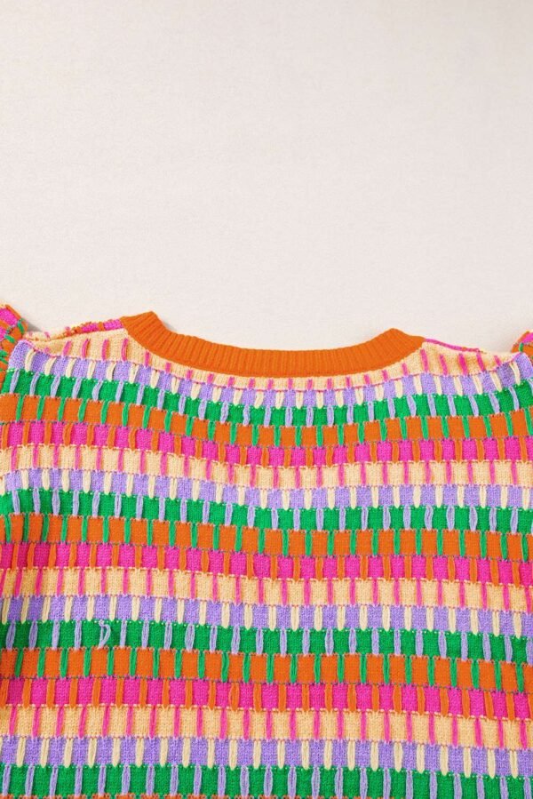 Orange Multi Flutter Sleeve Knitted Sweater Top