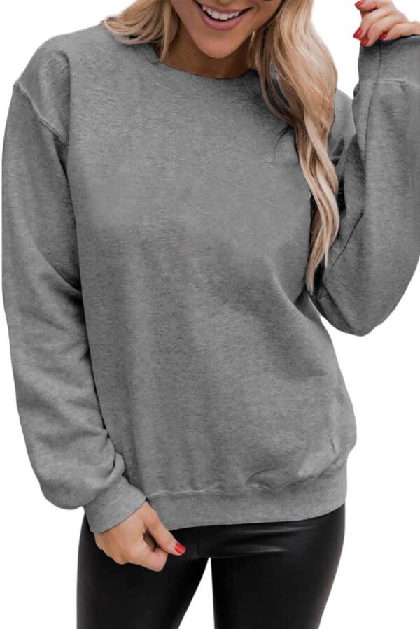 Gray Plain Crew Neck Pullover Sweatshirt