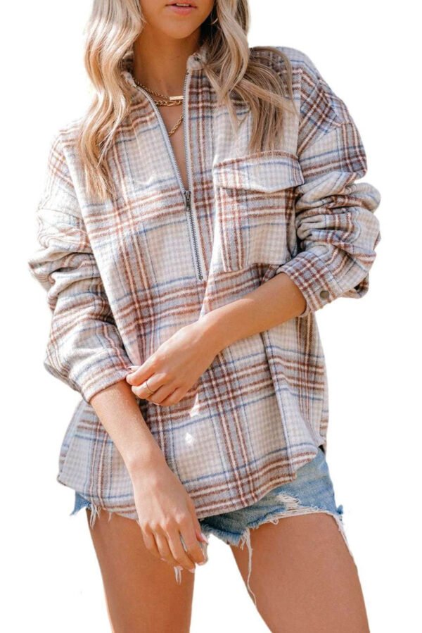 Chest Pocket Plaid Half Zip Sweatshirt