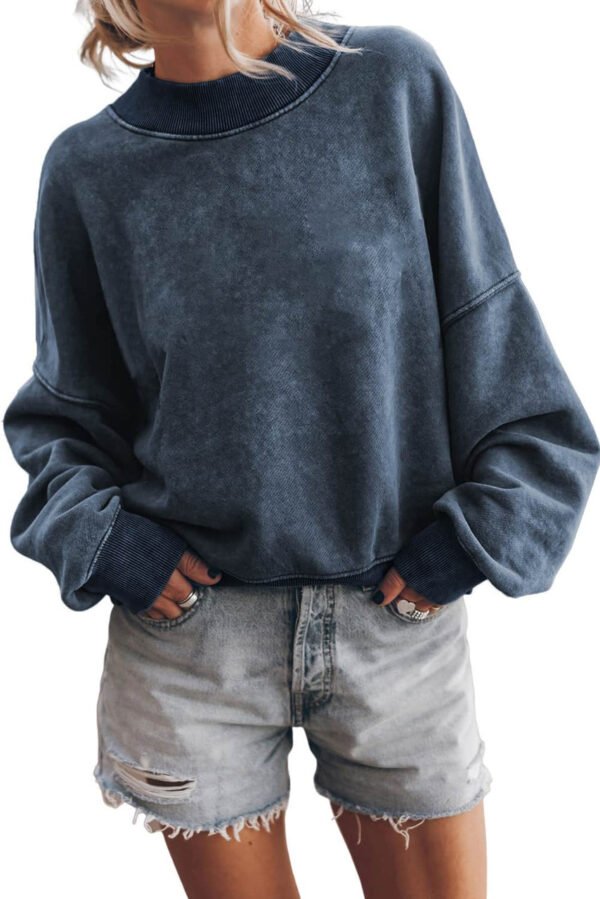 Sky Blue Drop Shoulder Crew Neck Pullover Sweatshirt