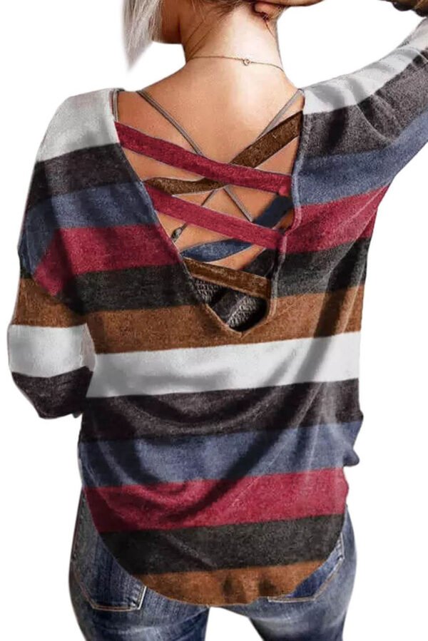 Striped Crisscross Back Long Sleeve Top