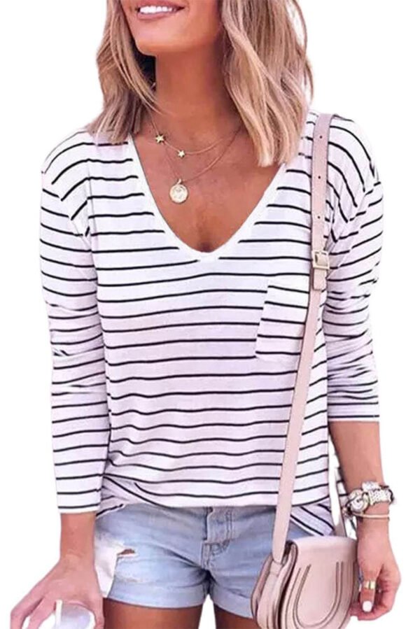 Striped V Neck Long Sleeve Top