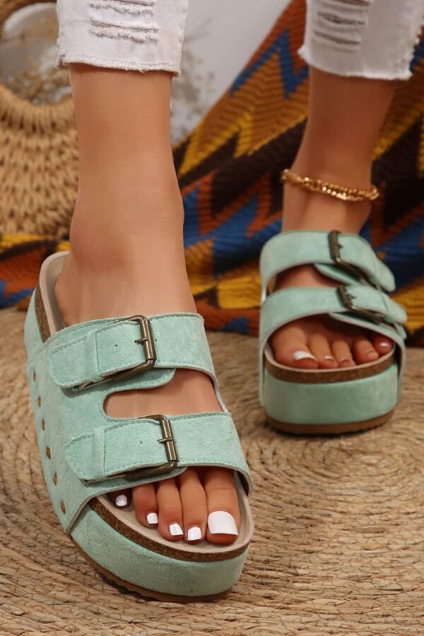 Suede Buckle Decor Footbed Sandal Slippers