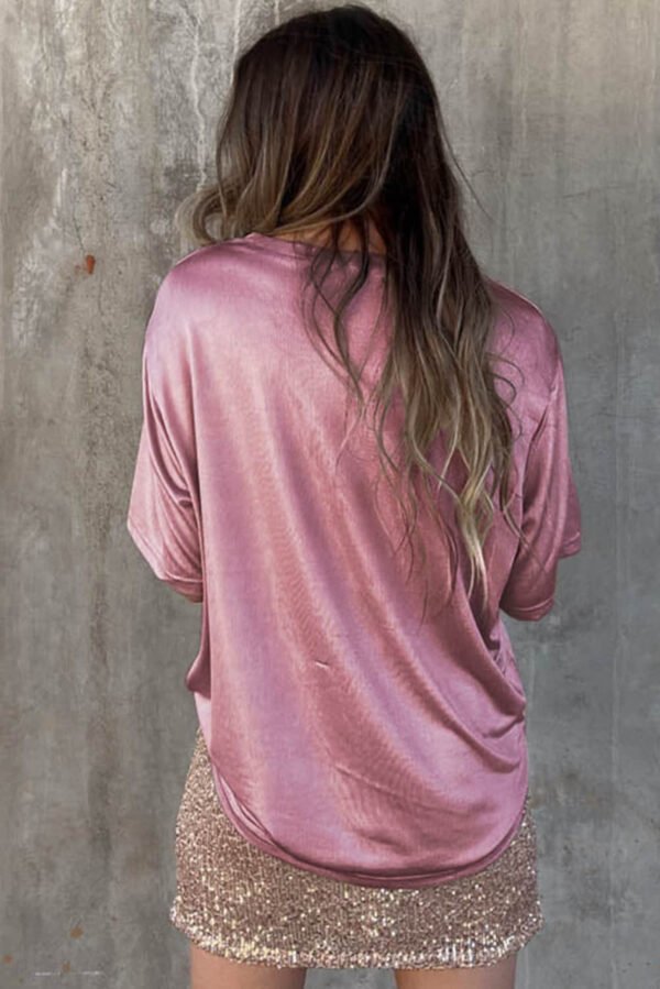 Pink Chest Pocket Loose Fit Short Sleeve T Shirt
