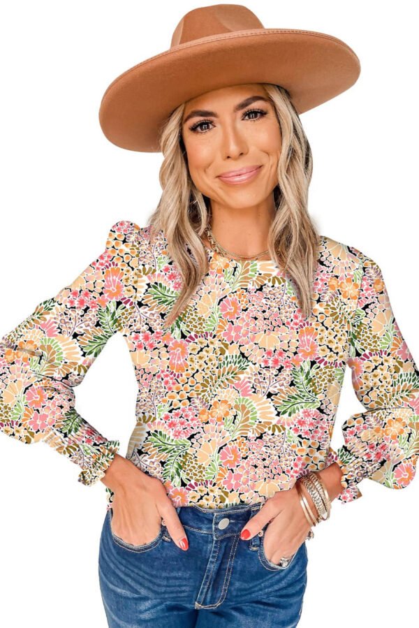 Yellow Puff Sleeve Floral Blouse