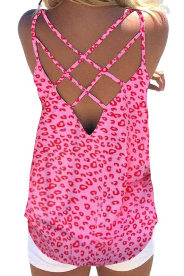 Leopard Strappy Back Detail Loose Tank Top