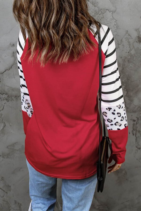 Red Valentines Leopard Heart Print Color Block Long Sleeve Top