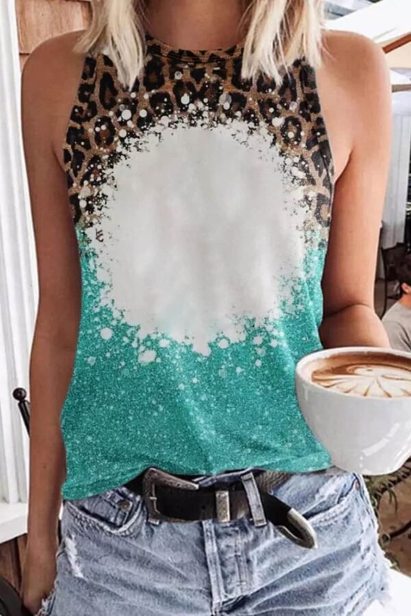 Light Blue Bleached Leopard Tie-dye Print Tank Top