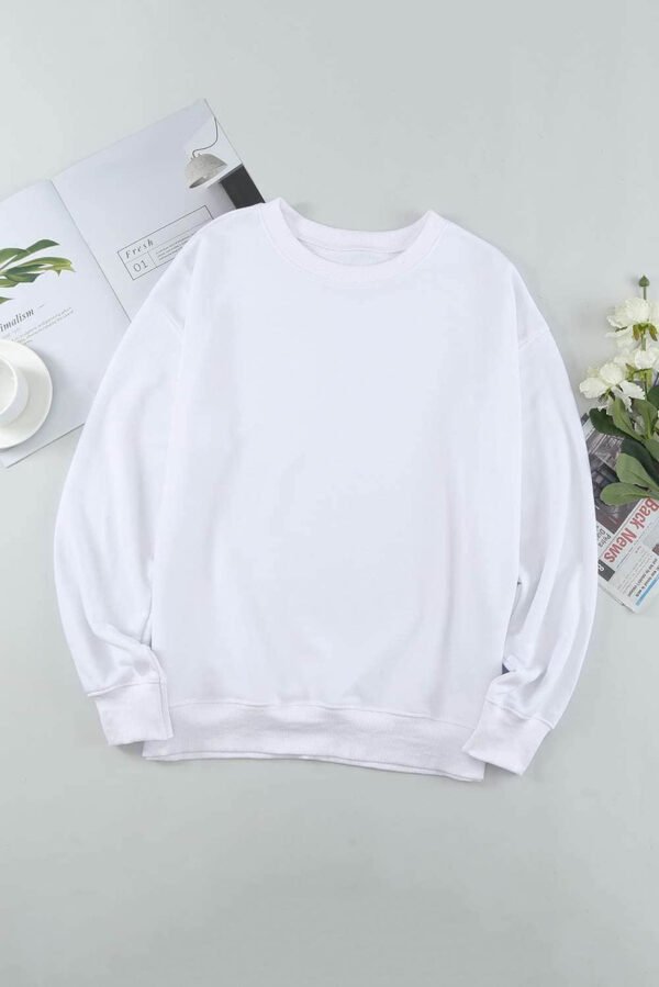 White Plain Crew Neck Pullover Sweatshirt