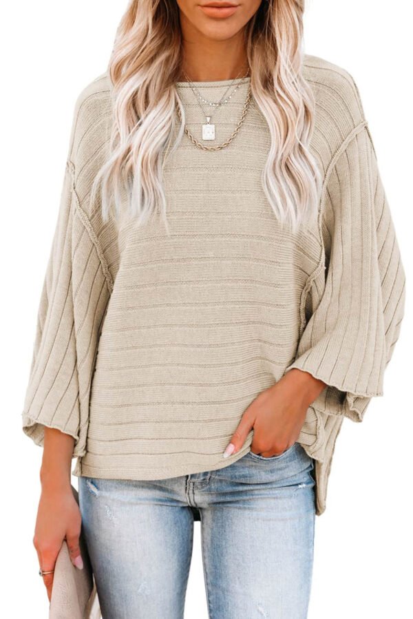 Apricot Exposed Seam Ribbed Knit Dolman Sweater