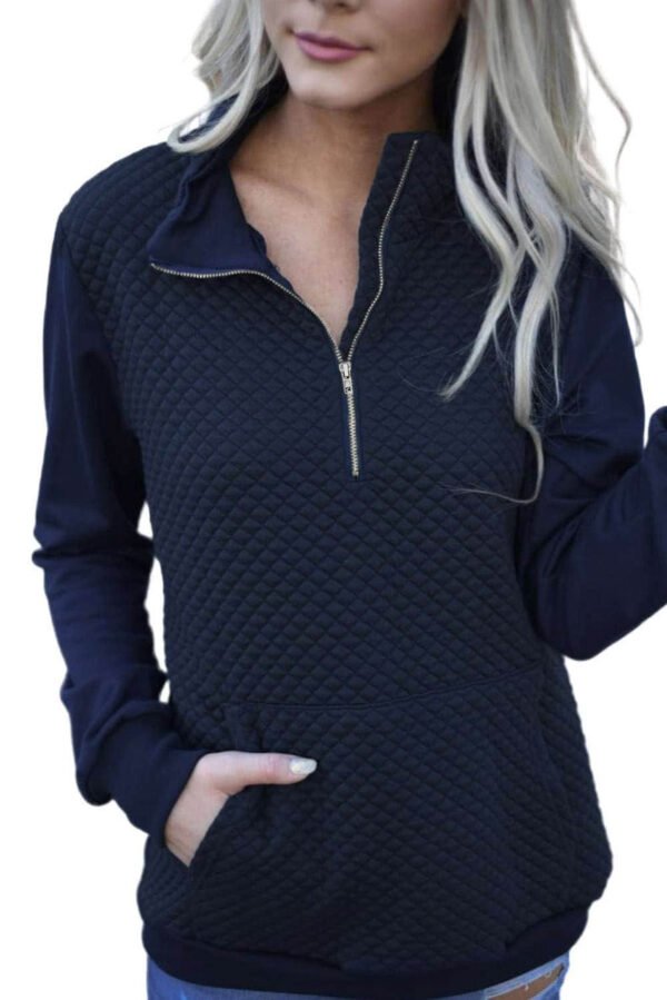 Navy Stand Neck Waffle Zip up Sweatshirt