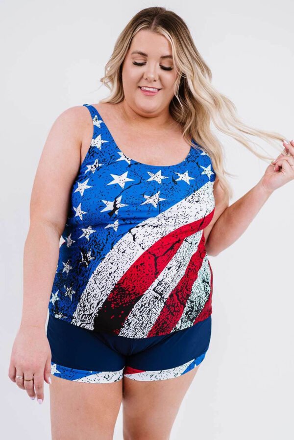 American Flag Print Tankini Plus Size Swimwear