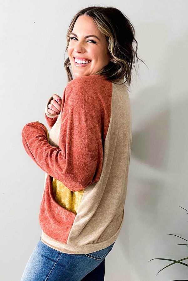 Orange Plus Size Colorblock Raglan Hoodie with Pockets