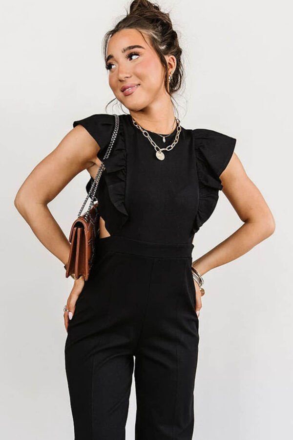 Black Cut Out Ruffle Sleeve High Waist Jumpsuit