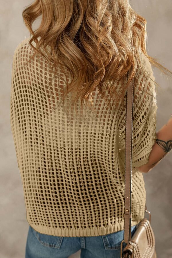 Light French Beige Crochet Flower Hollow-out Sweater T Shirt