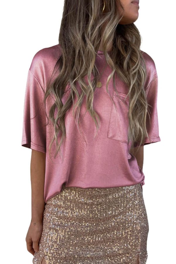 Pink Chest Pocket Loose Fit Short Sleeve T Shirt