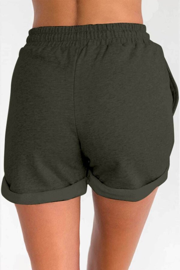 Green Tie Waist Side Pockets Cuffed Lounge Shorts