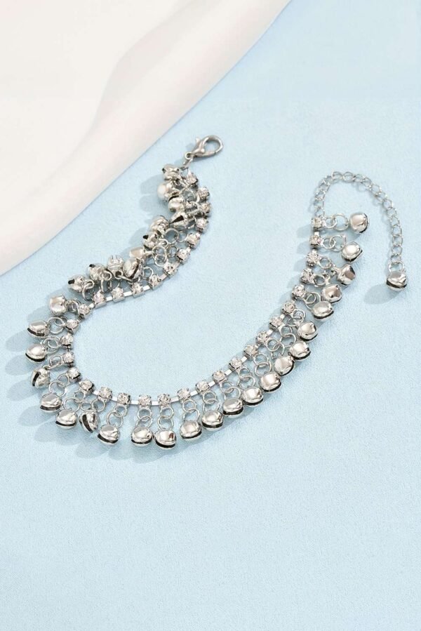 Silvery Fringed Bell Rhinestone Chain Anklet