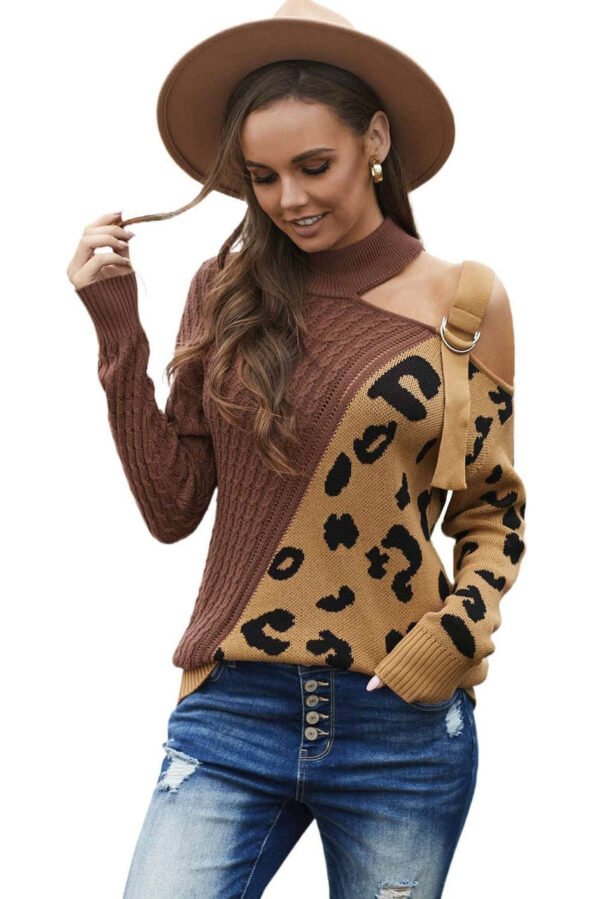 Brown Asymmetrical Buckle Sweater