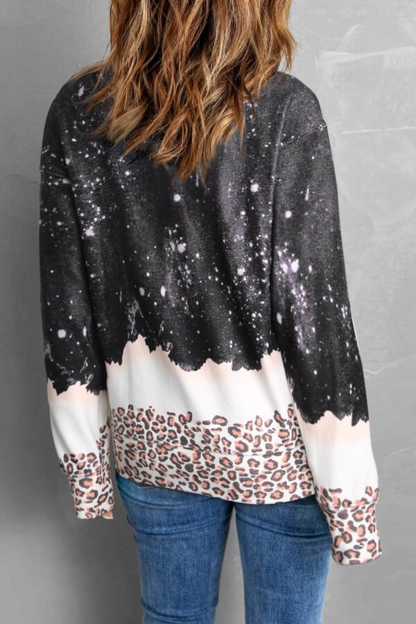 Black TEXAS Leopard Color Block Pullover Sweatshirt