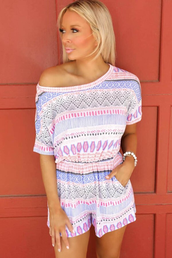 Multicolor Aztec Print Short Sleeve Romper