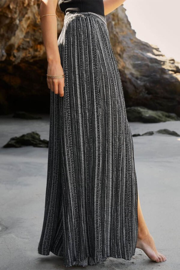 Black Printed Striped Printed Slit Wide Leg High Waist Pants