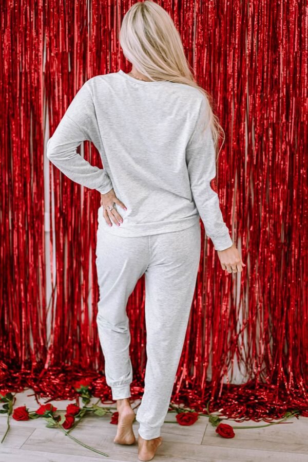 Gray Sequin Valentine Heart Pattern Pullover Jogger Pants Set