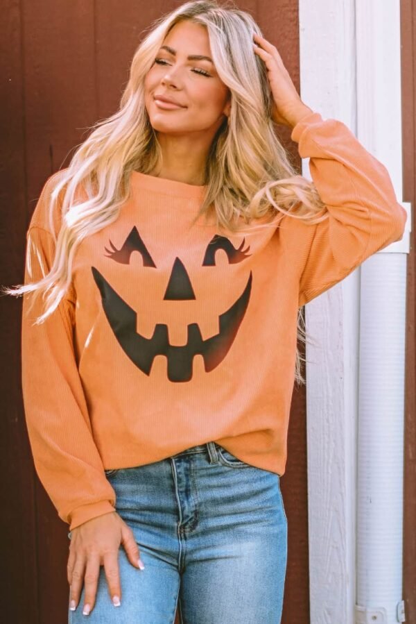 Orange Pumpkin Smile Face Graphic Sweatshirt