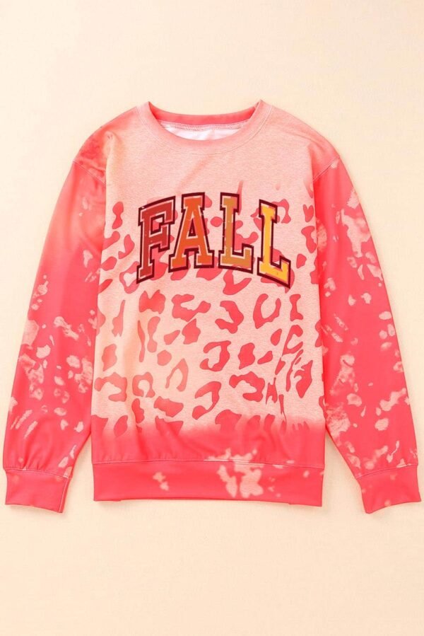 Pink FALL Leopard Print Long Sleeve Pullover Sweatshirt