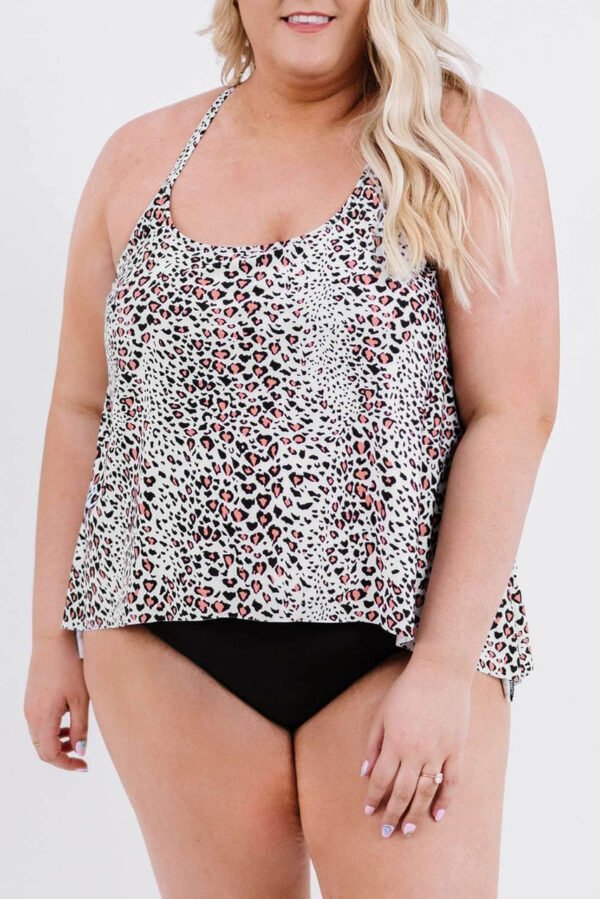 Scoop Neck Racerback Leopard Plus Size Tankini