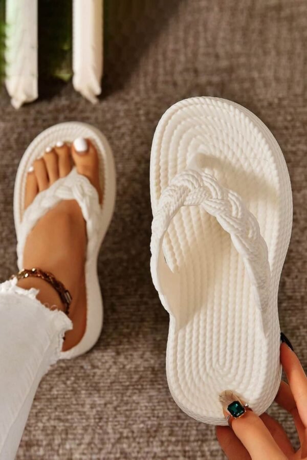 White Braided Pattern Thick Sole Flip Flop