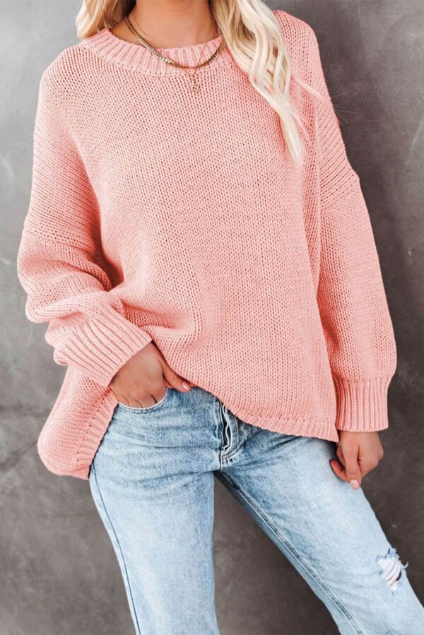 Pink Oversize Knitted Drop-shoulder Sleeve Sweater