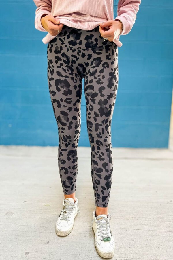 Gray Classic Leopard Print Active Leggings