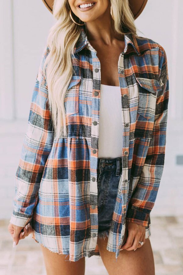 Multicolor Plaid Button Down Ruffled Shirt Jacket