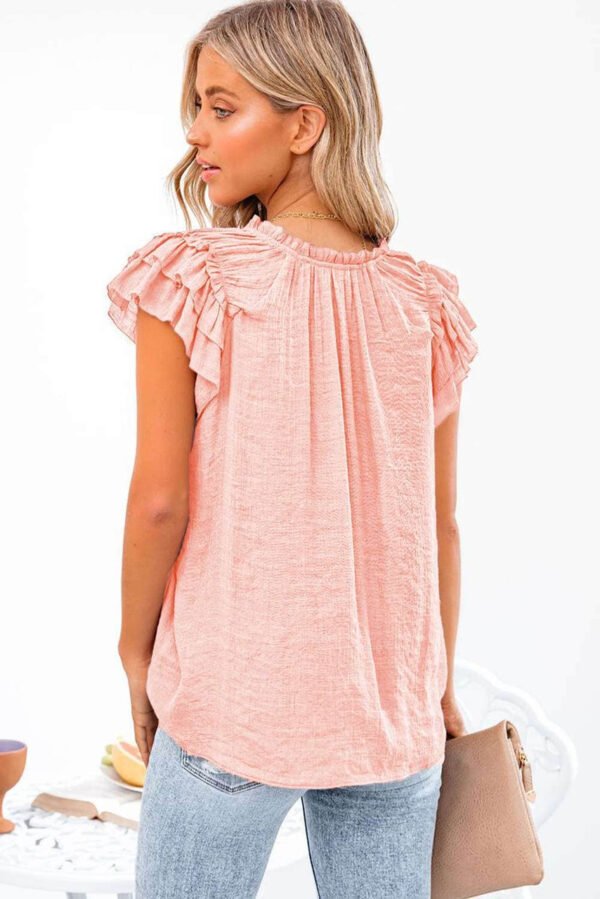 Pink Tiered Ruffled Drawstring V Neck Top