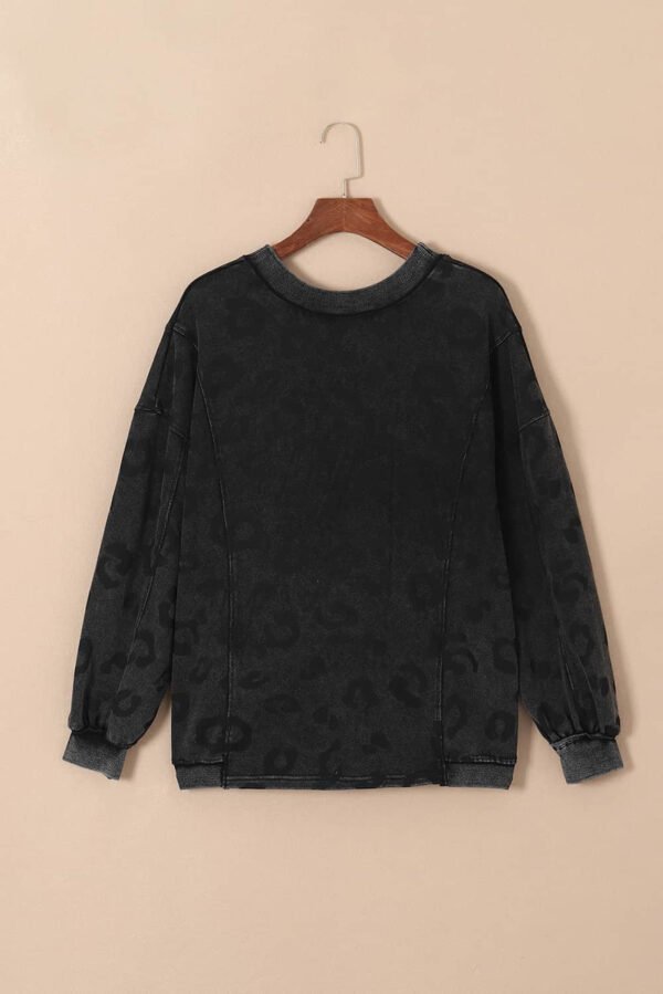 Carbon Grey Leopard Print Loose Fit Pullover Sweatshirt