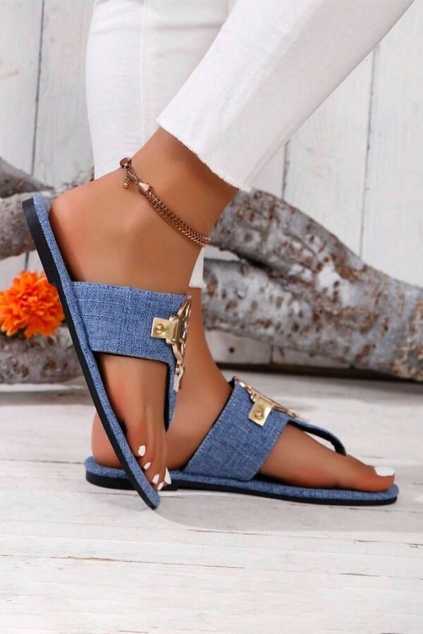 Dusk Blue Metal DÃ©cor Leather Thong Slippers