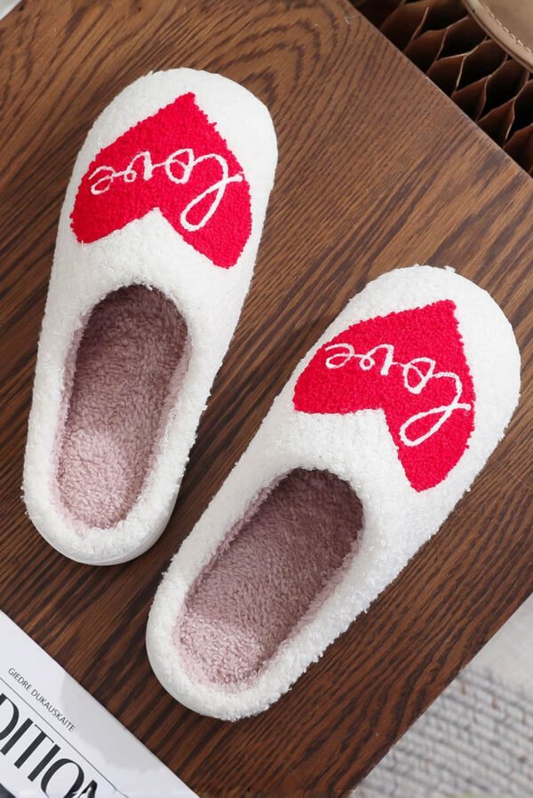 Fiery Red Valentine Love Heart Pattern Home Fuzzy Slippers