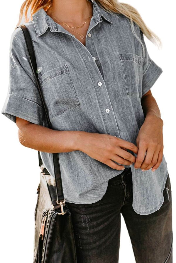 Turn-down Collar Short Sleeve Denim Shirt