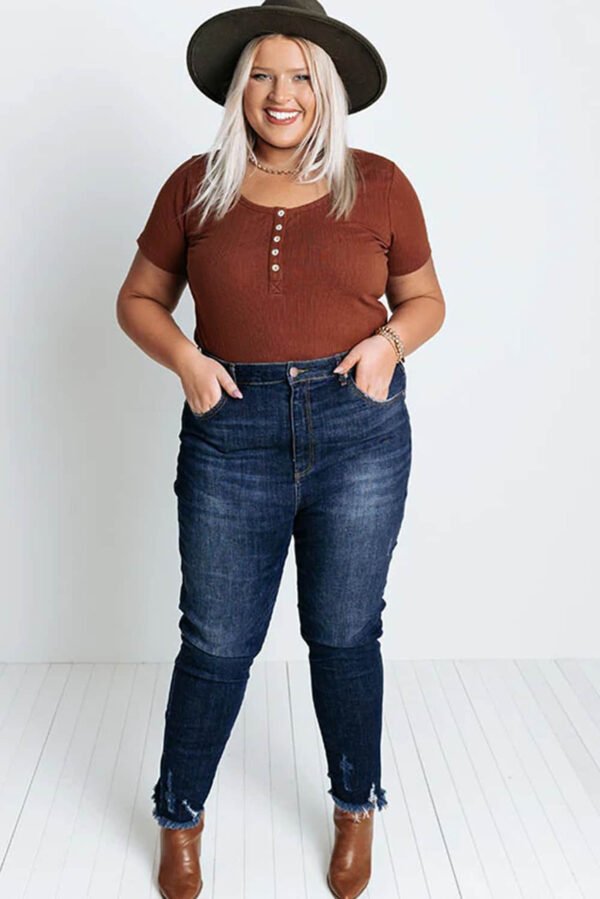 Chestnut Plus Size Ribbed Knit Henley Tee