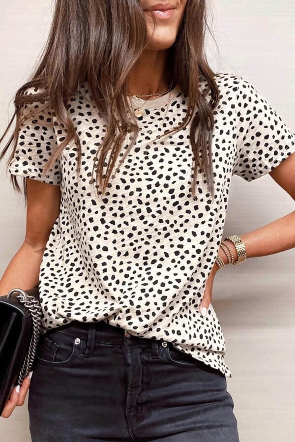 Apricot Cheetah Print O-neck Short Sleeve T Shirt