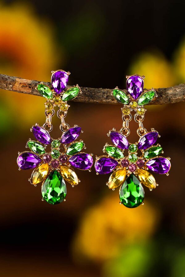 Purple Mardi Gras Gem Stone Dangle Earrings